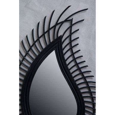 Teardrop Black Natural Rattan Wall Mirror | Mataram