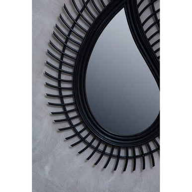 Teardrop Black Natural Rattan Wall Mirror | Mataram