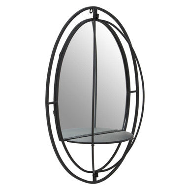 Oval Shelved Black Wall Mirror | Avento