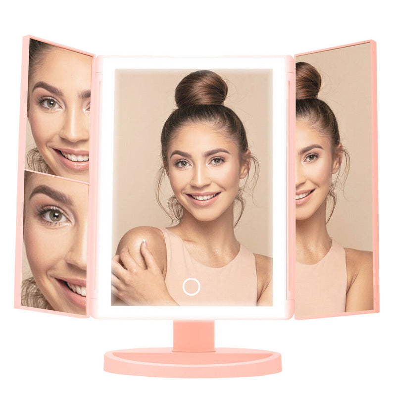 Tri Fold Pink LED Table Mirror | Cassini