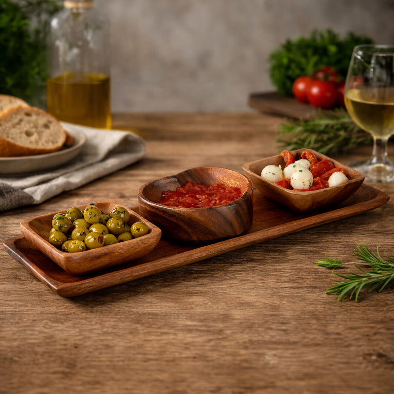 Acacia Wood 3 Piece Serving Dish Set with Tray | Kora