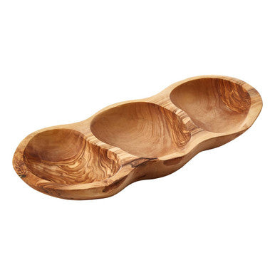 3 Section Olive Wood Antipasti Dish | Kora