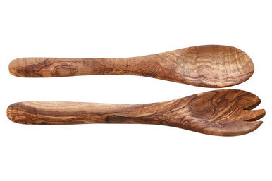 Olive Wood Flat Salad Servers | Kora