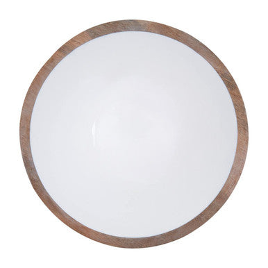 Large Mango Wood Serving Bowl with White Enamel | Kara