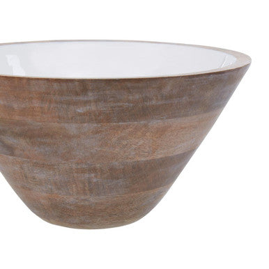 Large Mango Wood Serving Bowl with White Enamel | Kara