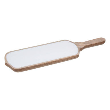 Mango Wood Paddle Serving Board with White Enamel | Kara