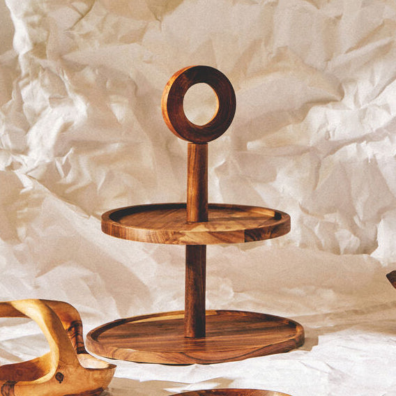 Sheesham Wood Two Tier Cake Stand | Kora