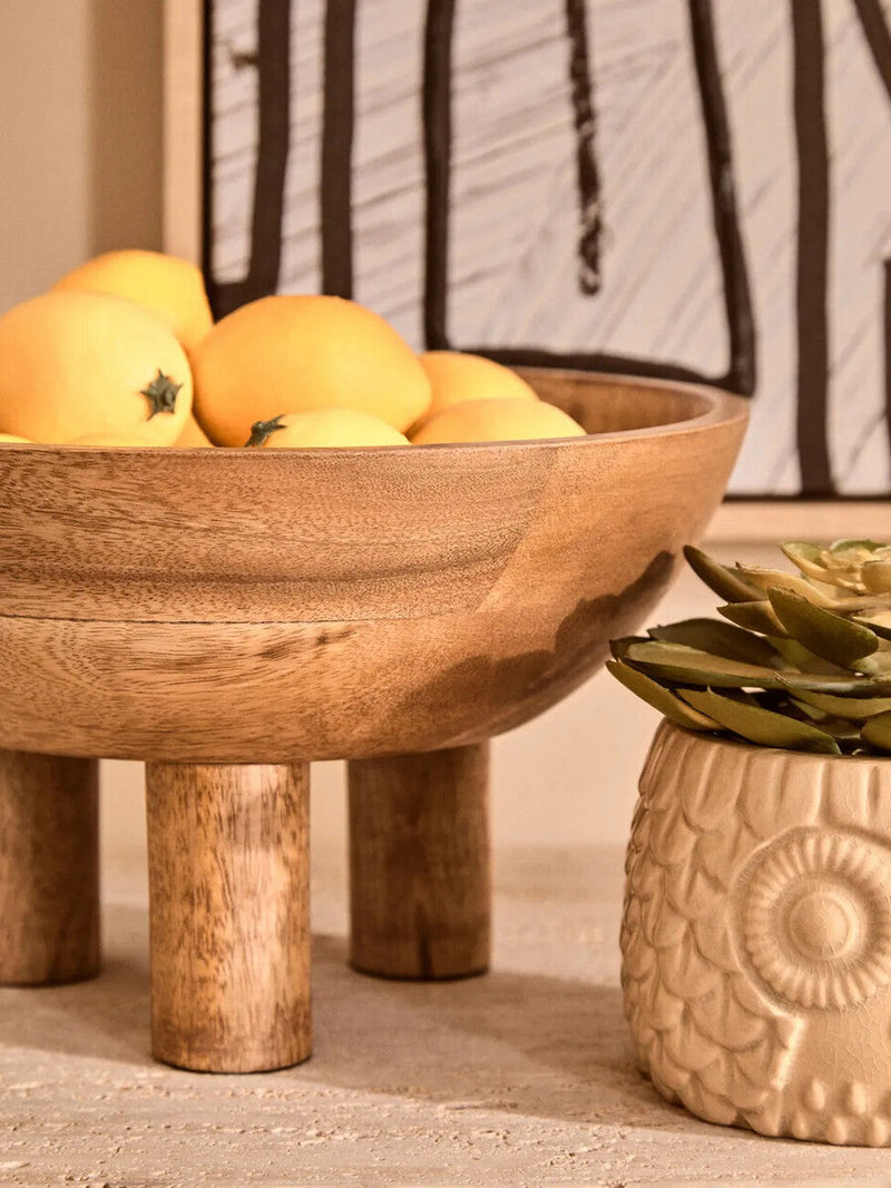 Mango Wood Serving or Fruit Bowl with Footed Base | Kara
