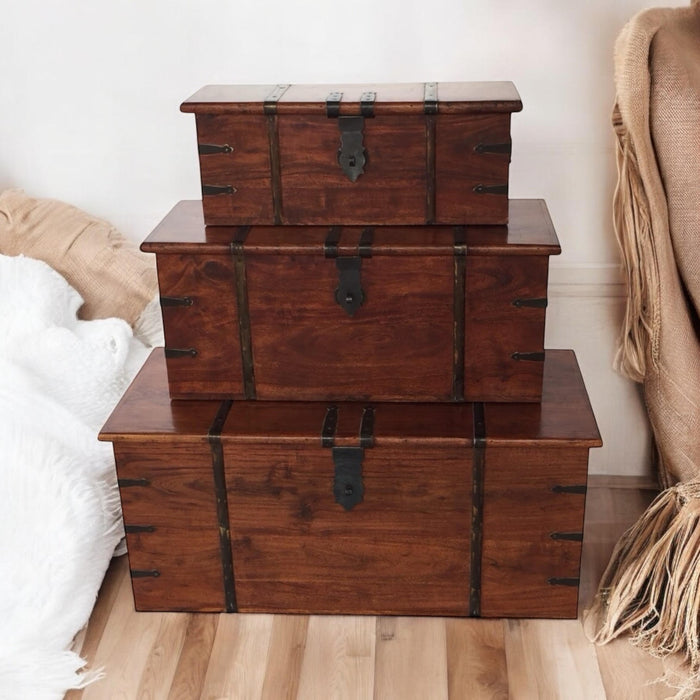 101CM SET 3 WOODEN CHESTS