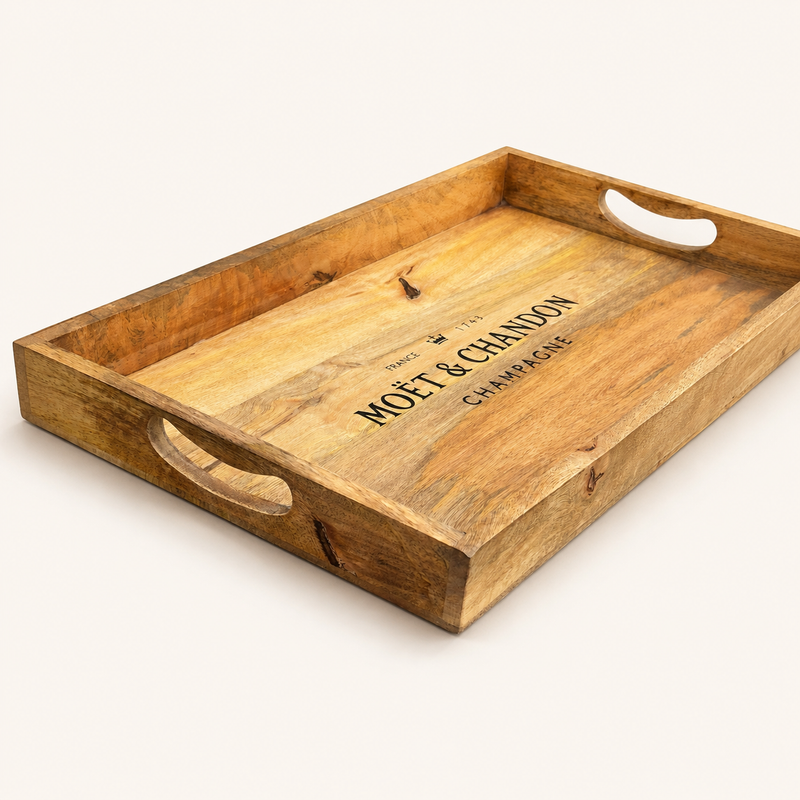 Wooden Serving Trays Moët & Chandon Champagne Butlers Crates Storage Boxes Natural Finish
