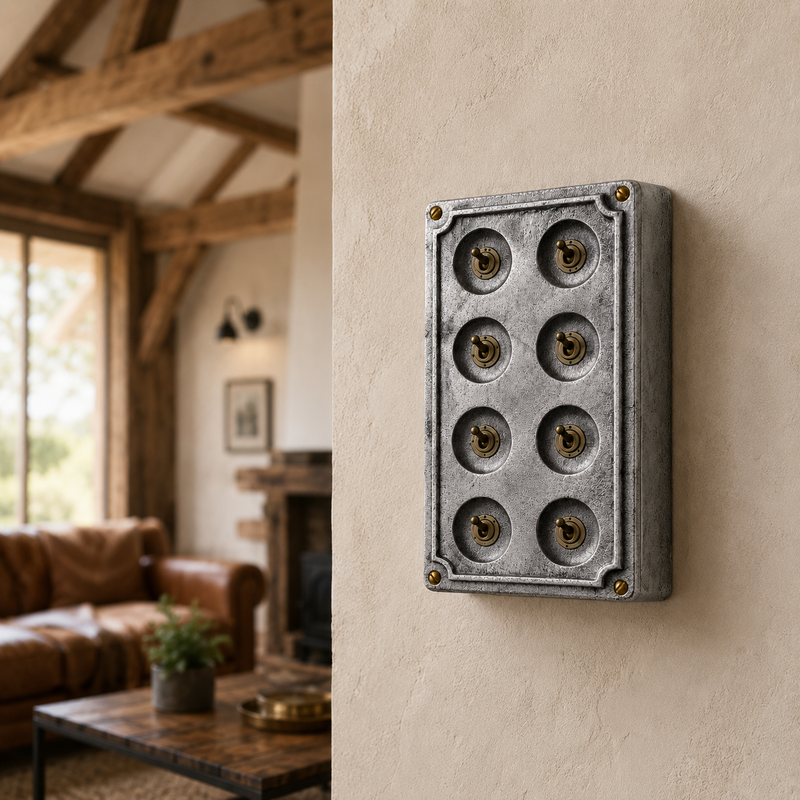 8 Gang 2 Way Solid Cast Metal Conduit Light Switch Industrial - Vintage Crabtree