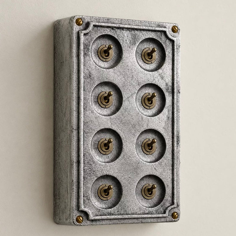 8 Gang 2 Way Solid Cast Metal Conduit Light Switch Industrial - Vintage Crabtree
