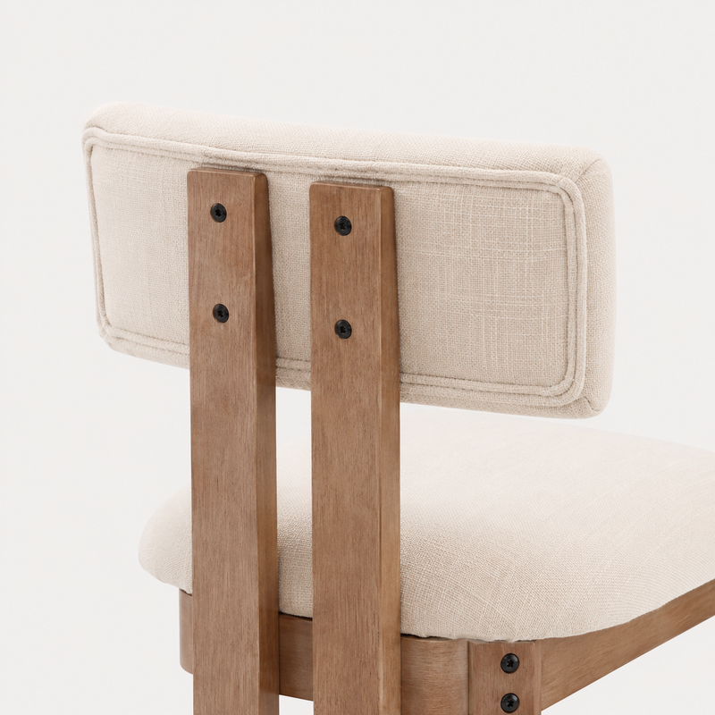 Daniel Set of 2 Walnut Bar Stools in Beige Fabric