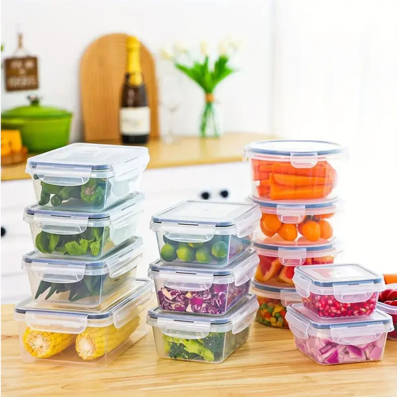12 Pack Storage Boxes Set with Clip Lids - Transparent Food Containers