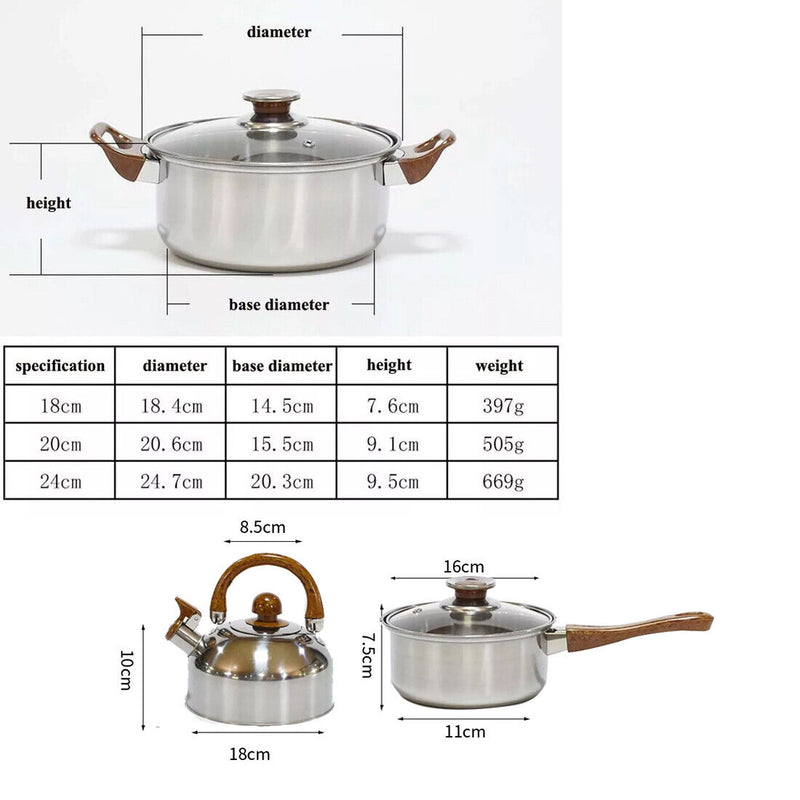 12 Piece Stainless Steel Cookware Set Pots Pans Glass Lids Kitchen Pan Pot