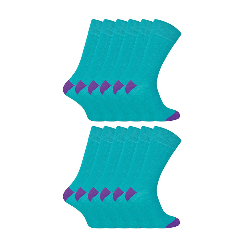 12 Pack Mens Soft Breathable Cotton Bulk Buy Contrast Heel & Toe Socks