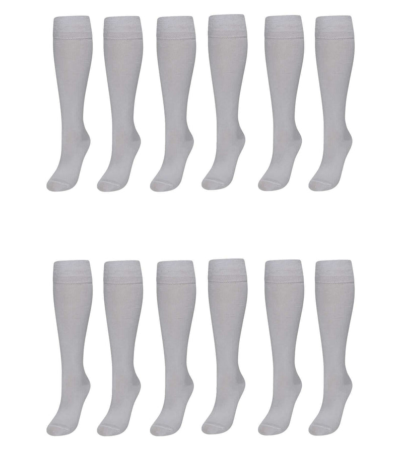 12 Pairs Girls Cotton Rich Long School Socks Durable Comfortable Breathable Sculpted Heels and Toes Sizes 9-12 12-3 4-6 Navy Grey Black White by Sock Stack