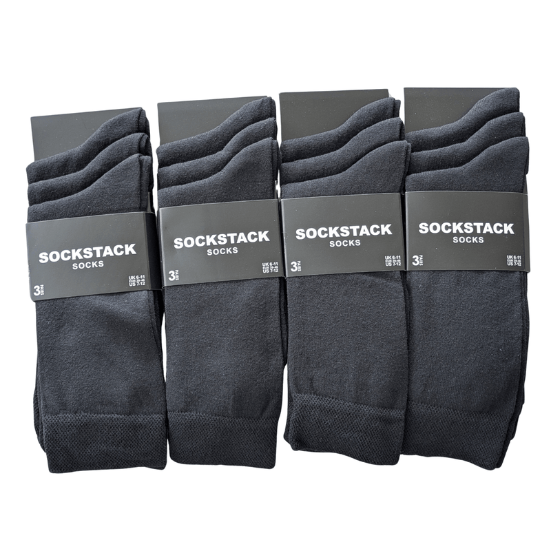 12 Pairs Men's Colourful Heel Toe Black Argyle Diamond Socks Comfort Fit Cotton Rich Durable Work Sock Ultra-Smooth Flat Toe Seam Comfortable School Business Wear UK 6-11 by Sock Stack