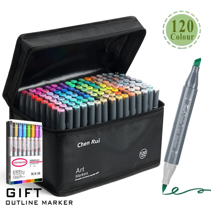 168 Colours Dual Tip Brush & Chisel Permanent Art Marker Pens - Markers Drawing Supplies