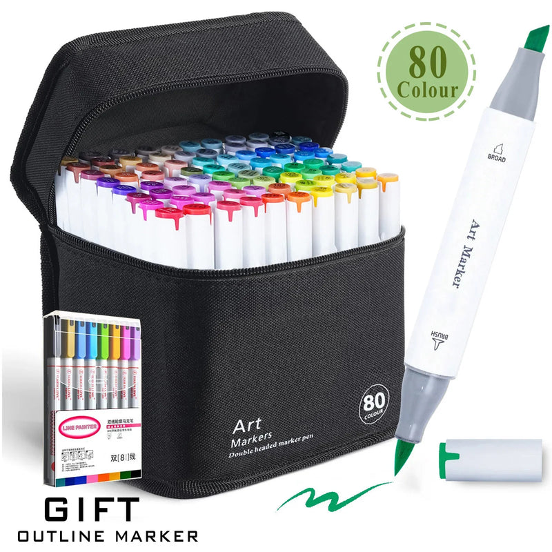 168 Colours Dual Tip Brush & Chisel Permanent Art Marker Pens - Markers Drawing Supplies