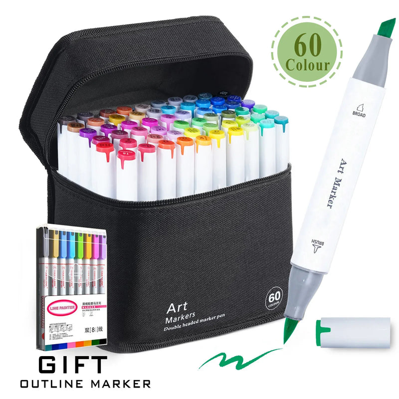 168 Colours Dual Tip Brush & Chisel Permanent Art Marker Pens - Markers Drawing Supplies