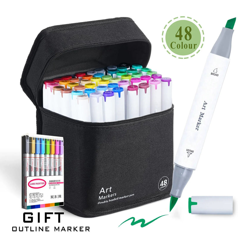 168 Colours Dual Tip Brush & Chisel Permanent Art Marker Pens - Markers Drawing Supplies