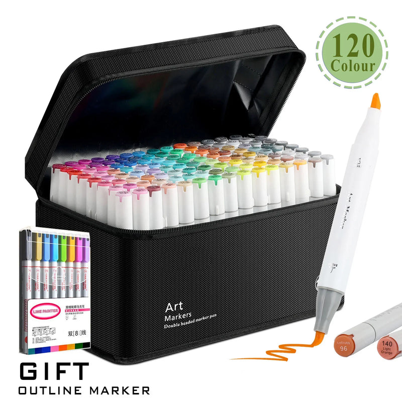 168 Colours Dual Tip Brush & Chisel Permanent Art Marker Pens - Markers Drawing Supplies