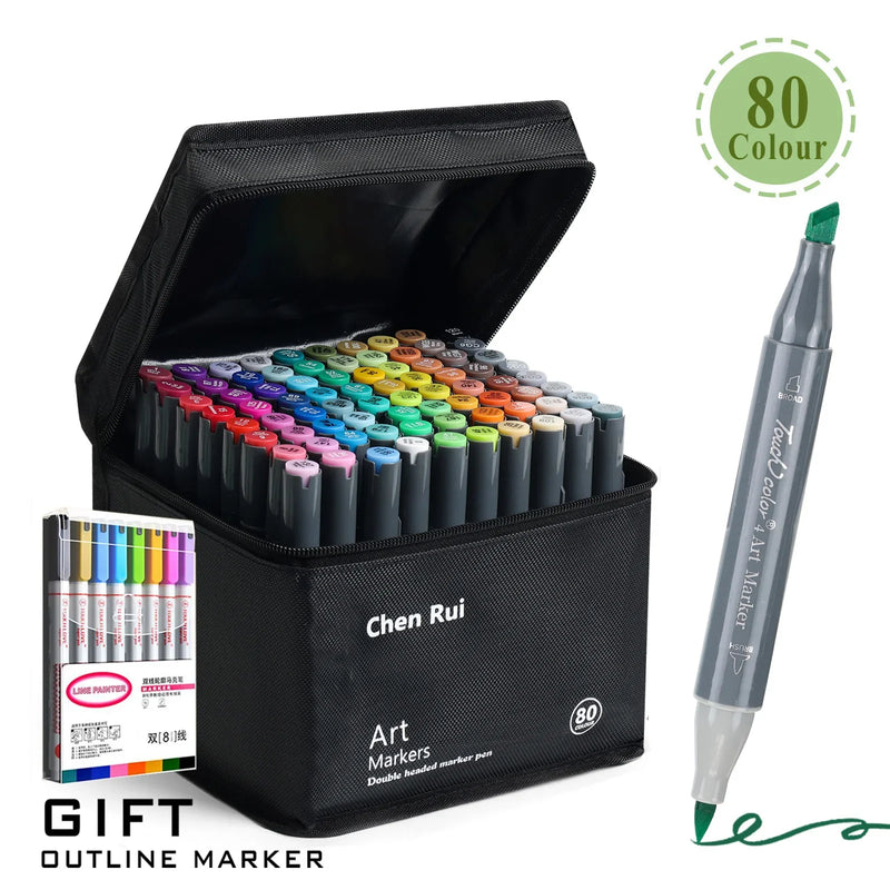 168 Colours Dual Tip Brush & Chisel Permanent Art Marker Pens - Markers Drawing Supplies