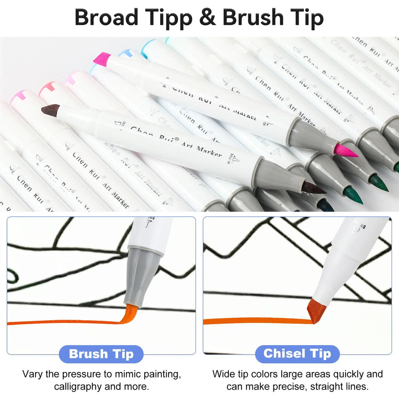 168 Colours Dual Tip Brush & Chisel Permanent Art Marker Pens - Markers Drawing Supplies