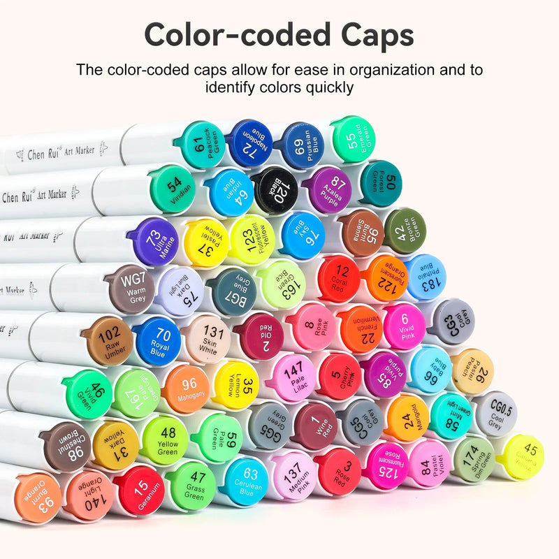 168 Colours Dual Tip Brush & Chisel Permanent Art Marker Pens - Markers Drawing Supplies