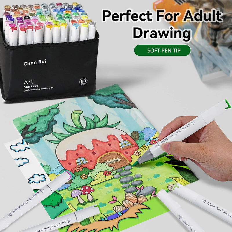 168 Colours Dual Tip Brush & Chisel Permanent Art Marker Pens - Markers Drawing Supplies