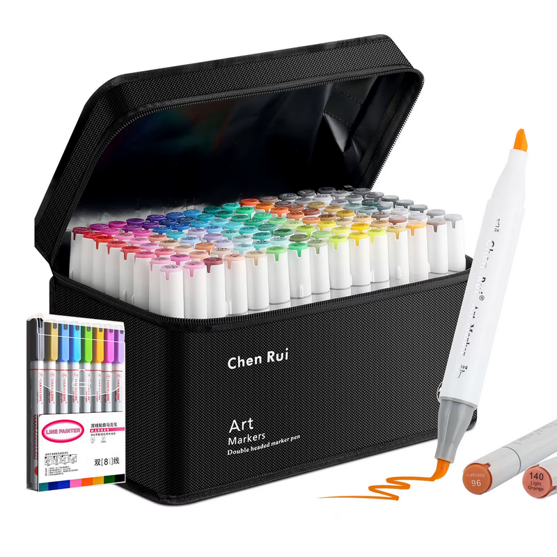 168 Colours Dual Tip Brush & Chisel Permanent Art Marker Pens - Markers Drawing Supplies