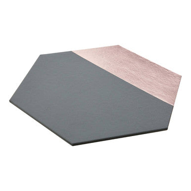 Set of 4 Leather Effect Grey and Rose Gold Hexagon Placements | Geome