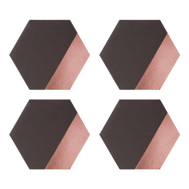 Set of 4 Leather Effect Grey and Rose Gold Hexagon Placements | Geome