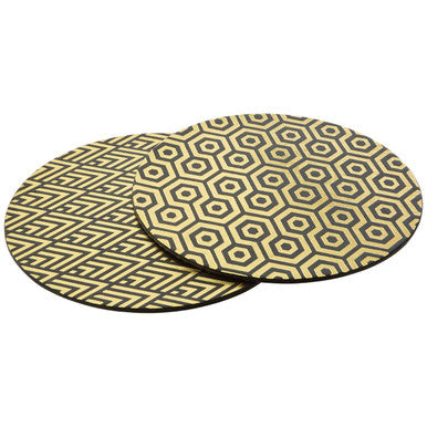 Set of 4 Leather Effect Black and Gold Deco Placements | Geome