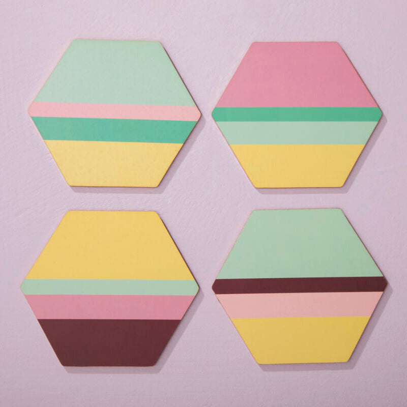 Set of 4 Miami Striped Gold Foil Coasters | Mimo