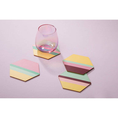 Set of 4 Miami Striped Gold Foil Coasters | Mimo