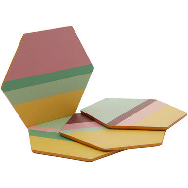 Set of 4 Miami Striped Gold Foil Coasters | Mimo