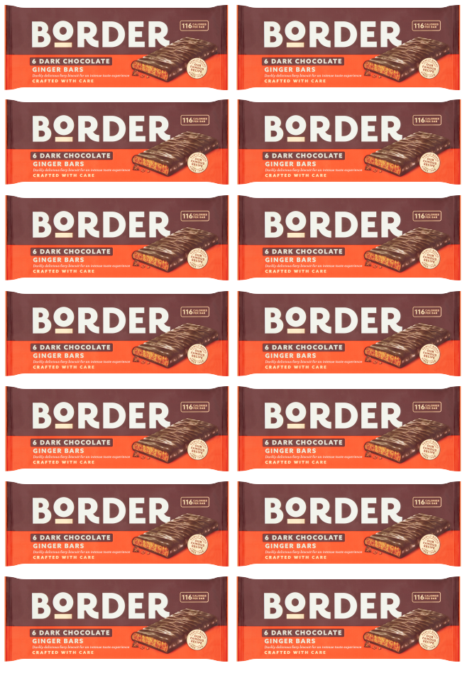 18 X Border Biscuits Dark Chocolate Ginger Bars 144Gm