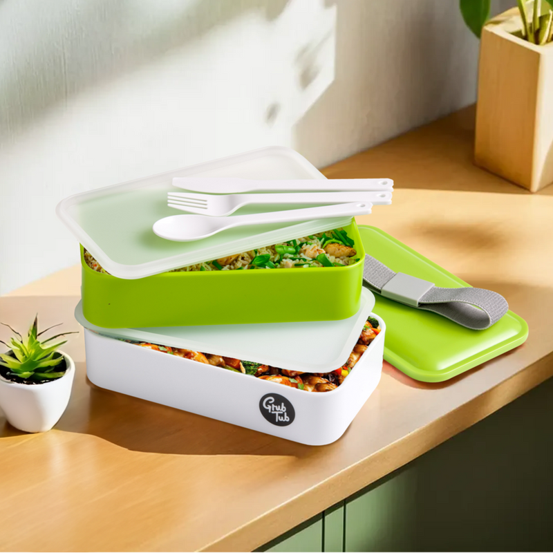 Grub Tub Green and White Stackable  Lunch Box