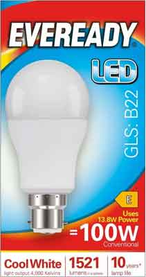 5 x Eveready Led Bulb Cool White Bc 13.2W - Single