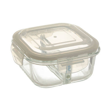 2 Section Square Glass Container with Lid 520 Ml | Freska