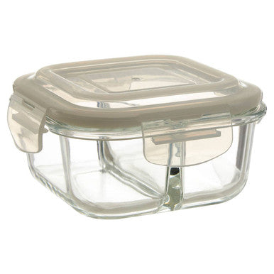 2 Section Square Glass Container with Lid 520 Ml | Freska