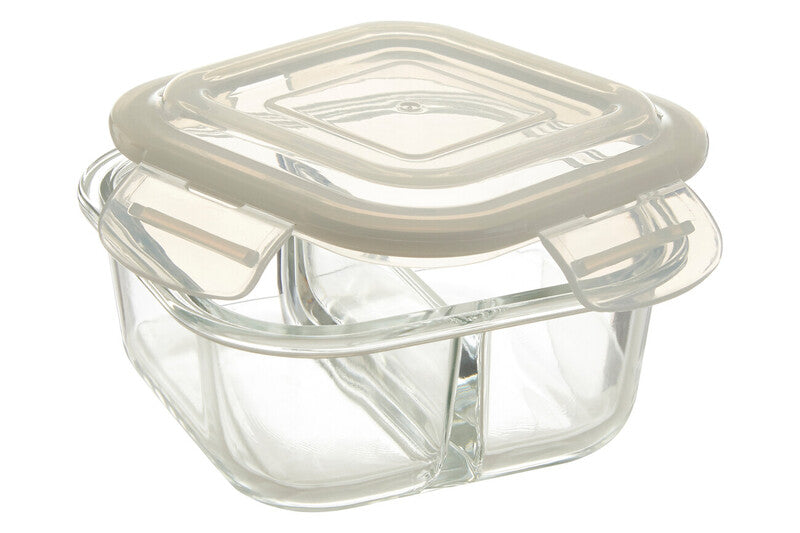 2 Section Square Glass Container with Lid 520 Ml | Freska