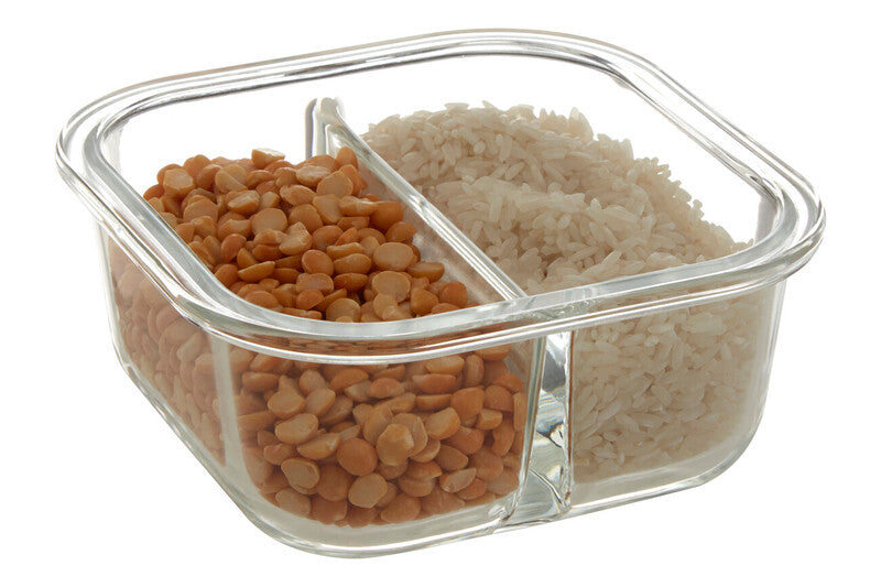 2 Section Square Glass Container with Lid 520 Ml | Freska