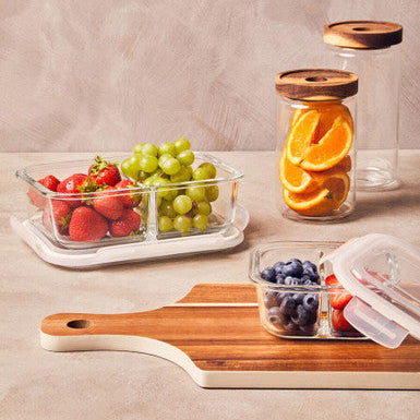 2 Section Square Glass Container with Lid 520 Ml | Freska