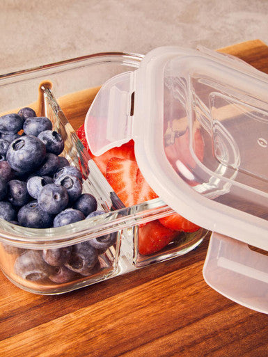2 Section Square Glass Container with Lid 520 Ml | Freska