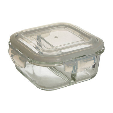 2 Section Square Glass Container with Lid 800 Ml | Freska