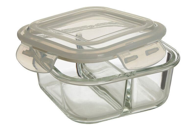 2 Section Square Glass Container with Lid 800 Ml | Freska