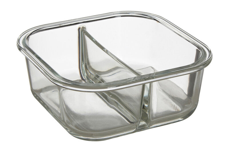 2 Section Square Glass Container with Lid 800 Ml | Freska